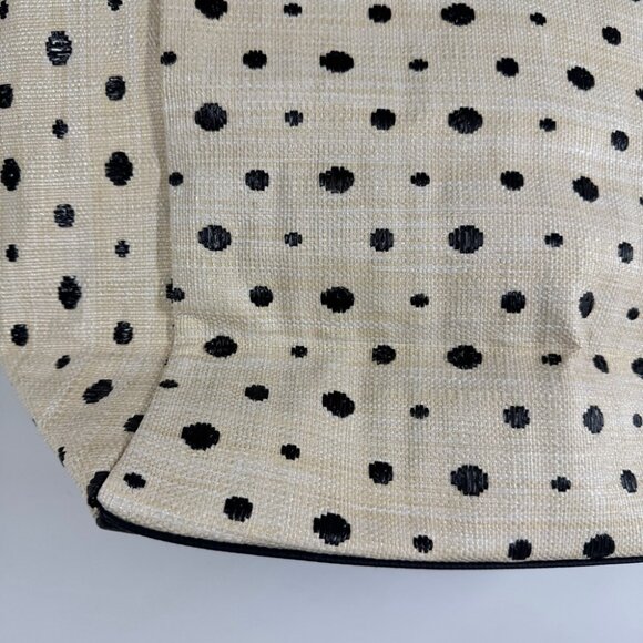 Boho Stylish Polka Dot Tote Bag Cream Black Raffia Straw Summer Beach Bag - Picture 10 of 16